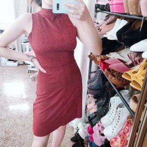 Altar'd State Maroon Mock Neck Scalloped Dress